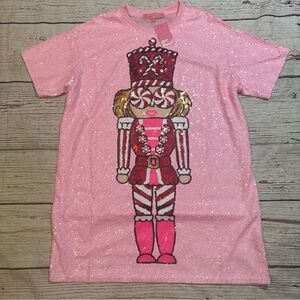 Simply Southern Women's Dress Sequin Nutcracker T-Shirt Soft Pink NEW Sz L/XL